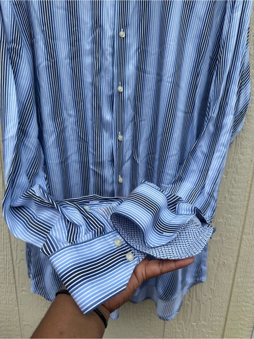 Thomas Dean Men’s XL Blue White Striped Dress Shirt 100% Pima Cotton - Picture 8 of 11